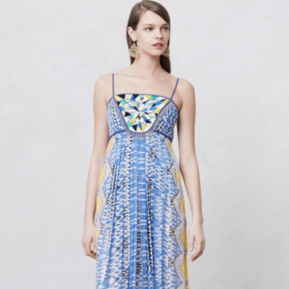Anthropologie Ranna Gill Sunburst Embroidered Beaded Maxi Dress size M